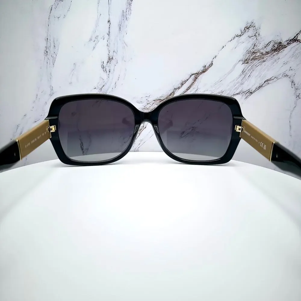 New Burberry Sunglasses Black Square Frames Checkered Arms Gradient BURBERRY